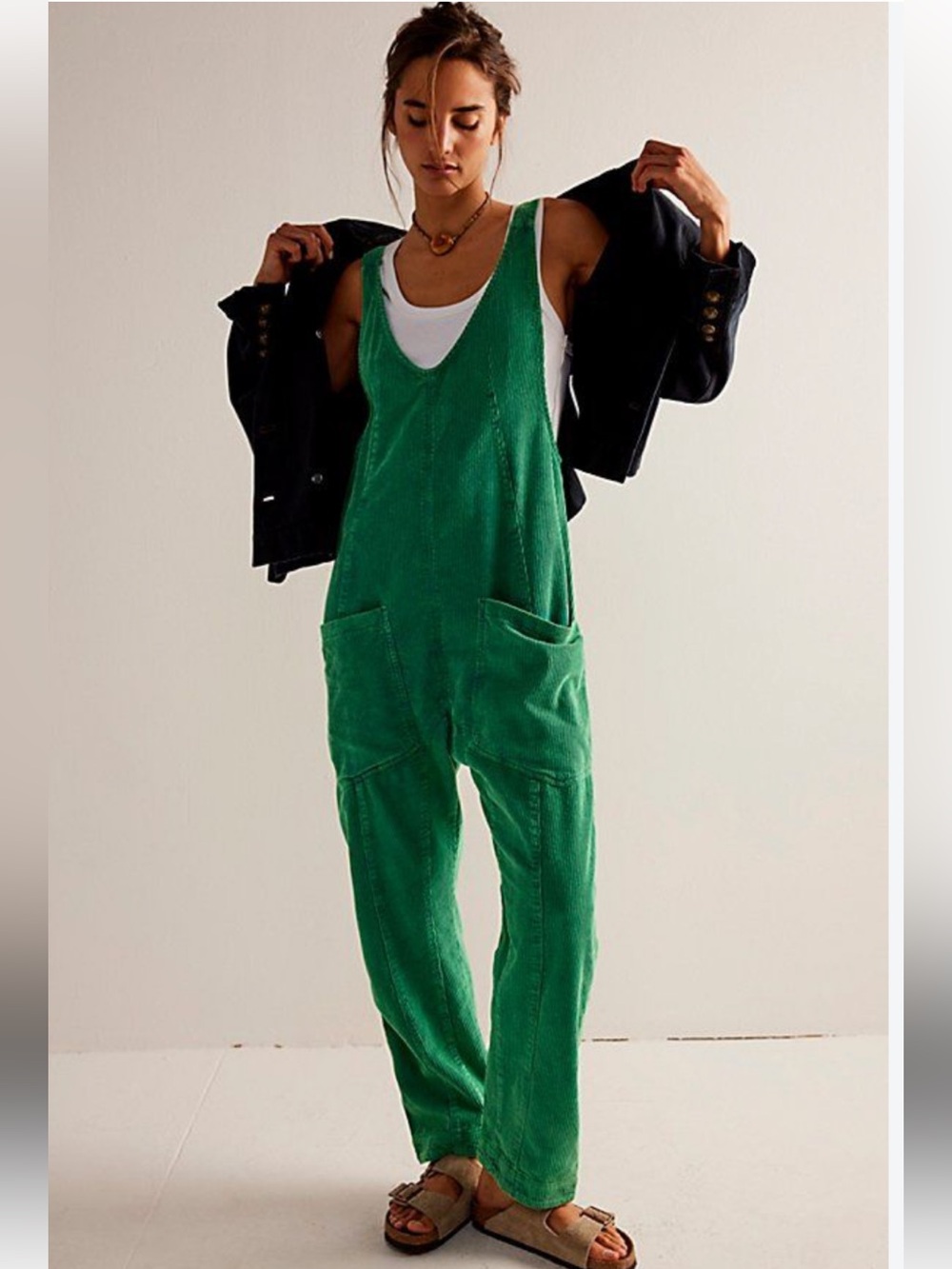 Free People Green Corduroy Pocket Jumpsuit overalls
